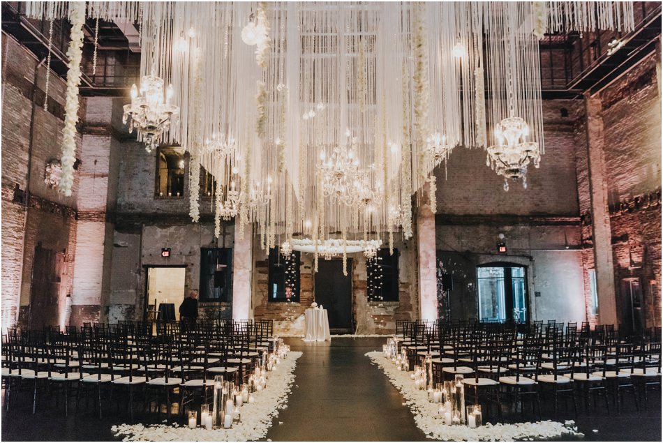 Aria Wedding in Minneapolis, MN with hanging chandeliers and flowers