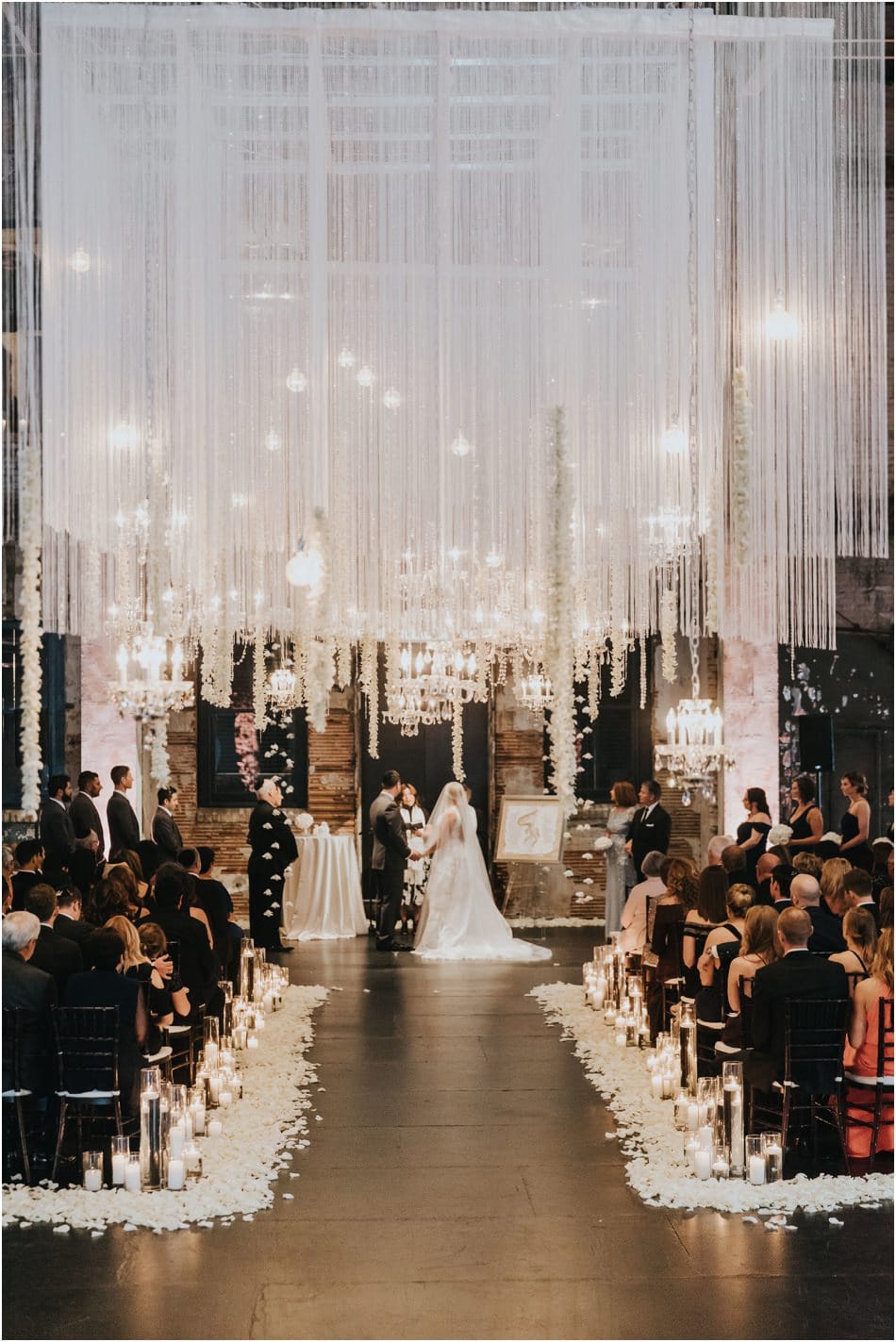 Aria Wedding in Minneapolis, MN with hanging chandeliers and flowers
