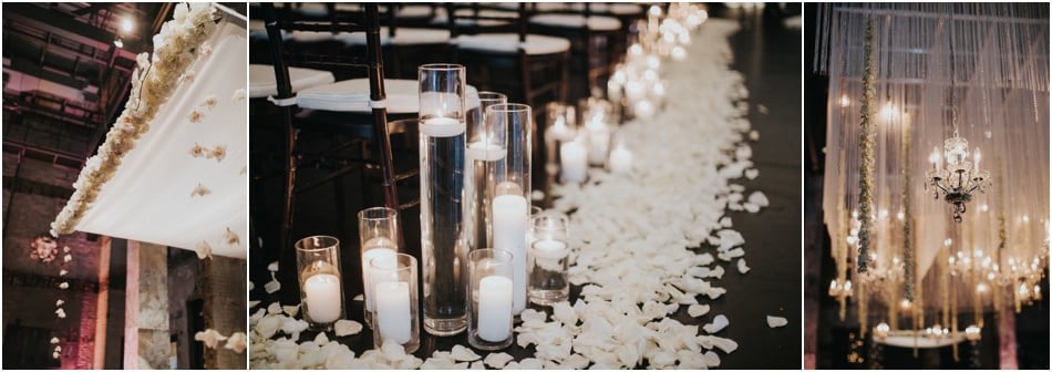 Aria Wedding in Minneapolis, MN with hanging chandeliers and flowers