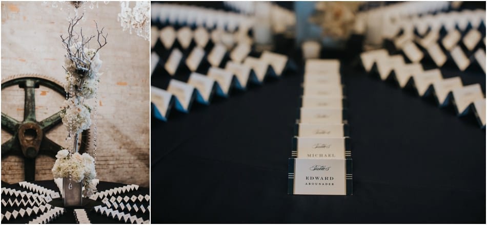 Aria Wedding in Minneapolis, MN with hanging chandeliers and flowers