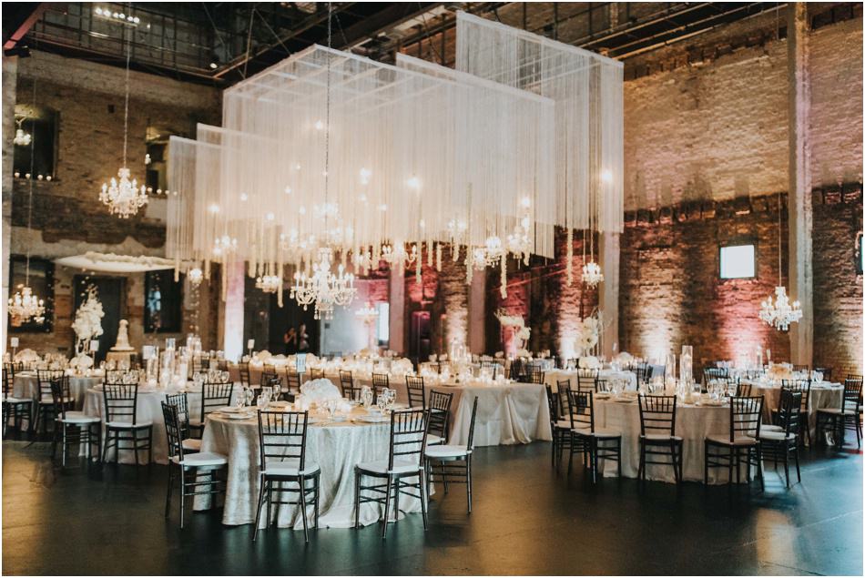 Aria Wedding in Minneapolis, MN with hanging chandeliers and flowers