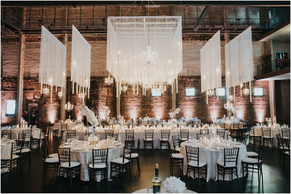 Aria Wedding in Minneapolis, MN with hanging chandeliers and flowers