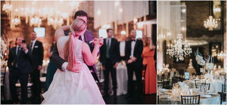 Aria Wedding in Minneapolis, MN with hanging chandeliers and flowers
