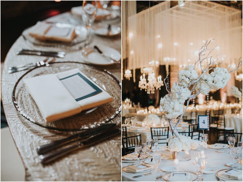 Aria Wedding in Minneapolis, MN with hanging chandeliers and flowers